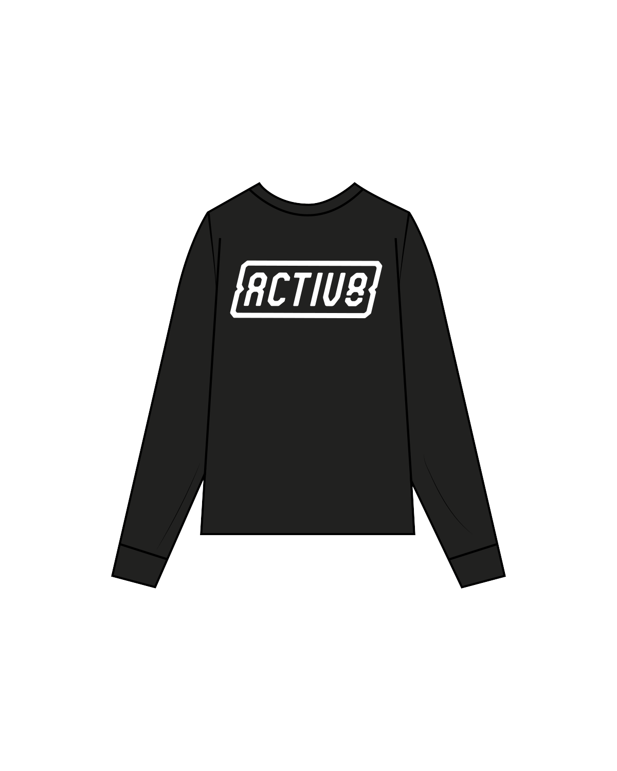 The Mens Long Sleeve - Black - Activ8 - Left Chest / Back - White