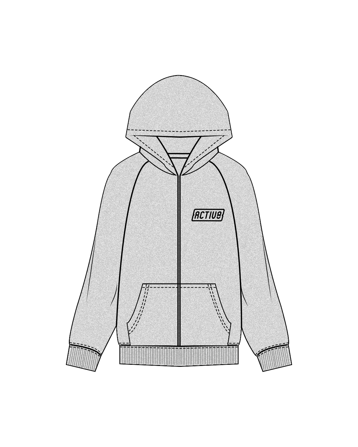 The Mens Zip Hoodie - Heather - Activ8 - Left Chest / Back - Black