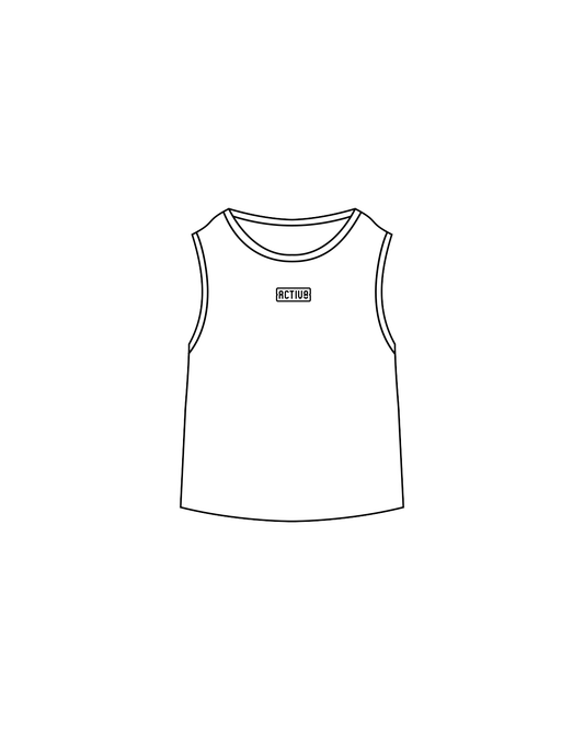 The Womens Classic Crop Tank - White - Activ8 - Center / Back - Black