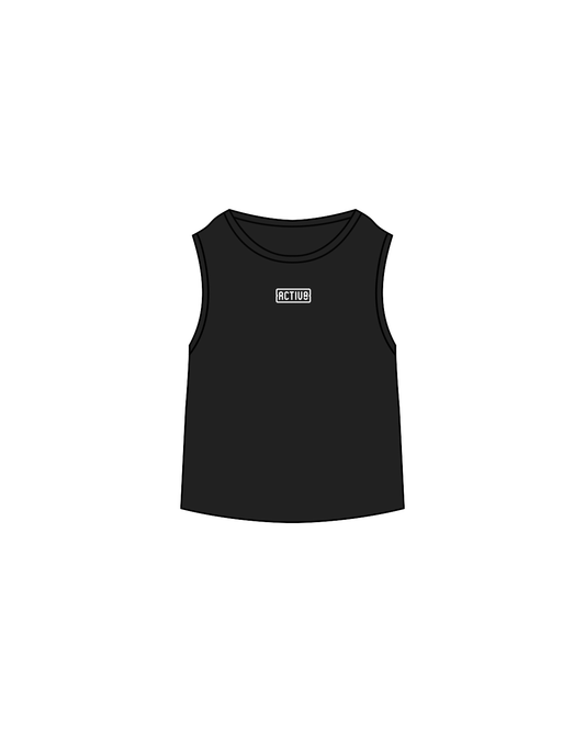 The Womens Classic Crop Tank - Black - Activ8 - Center / Back - White